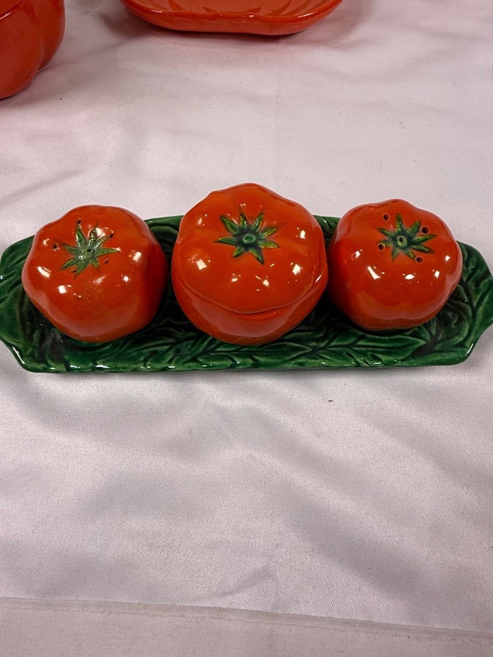 Vintage Maruhon Ware Tomato Condiment Set Occupied Japan Leaf Tray